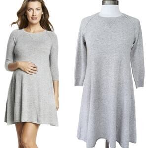 MATERNAL AMERICA Cashmere 3/4 Sleeve Sweater Mini Dress Gray Maternity Small